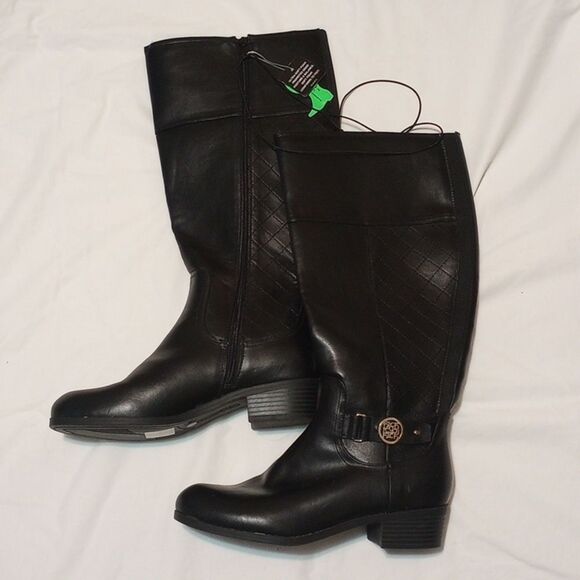 Black Liz Claiborne Knee High Boots 8.5 Wide Calf NWT - Picture 1 of 13